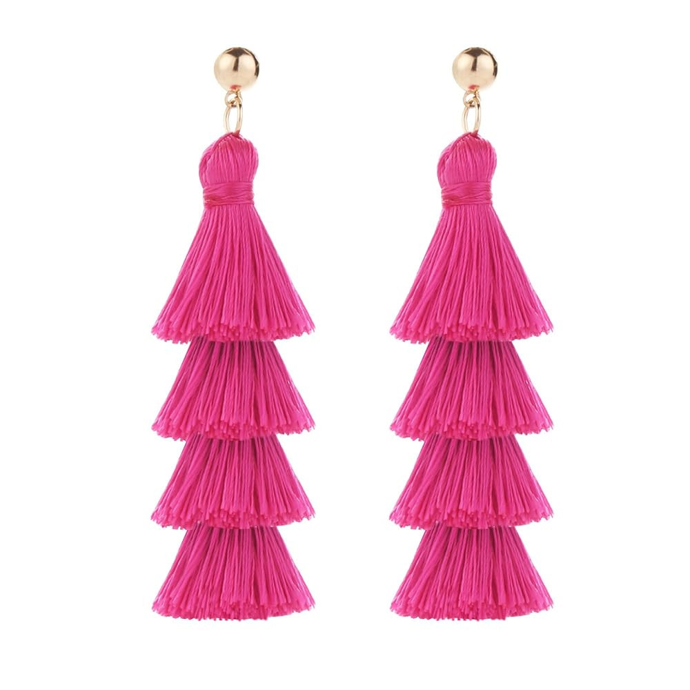 Tassel Earrings Handmade Tiered Thread Tassel Dangle Earrings, Multi Colors | Amazon (US)