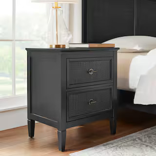 Marsden Black 2-Drawer Cane Nightstand | The Home Depot