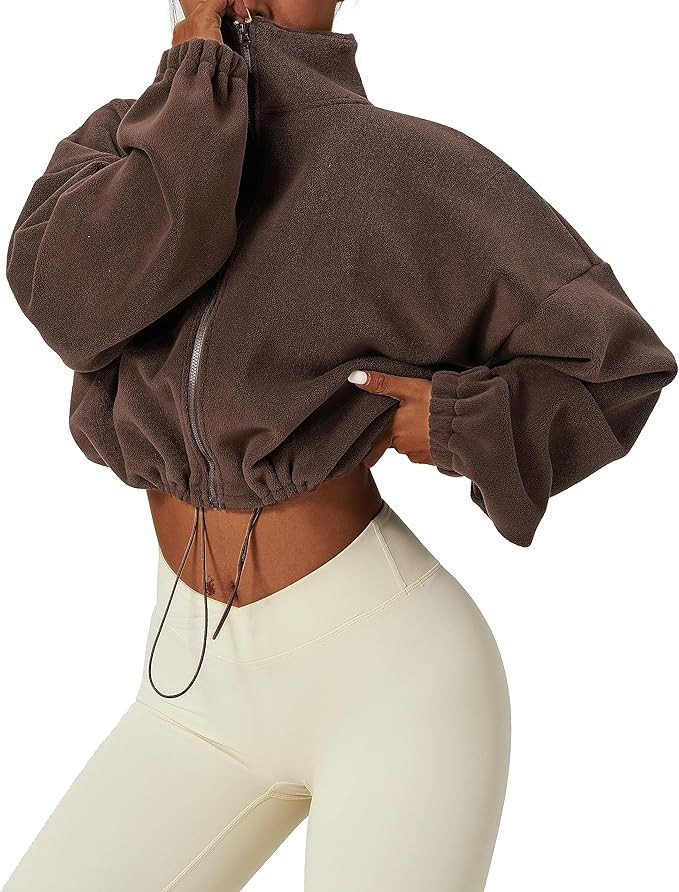 Halemet Polar Fleece Jackets for Women Full Zip Oversized Sherpa Crop Coat Lightweight Stand Coll... | Amazon (US)