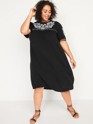 Embroidered Swing Plus-Size Midi Dress | Old Navy (US)