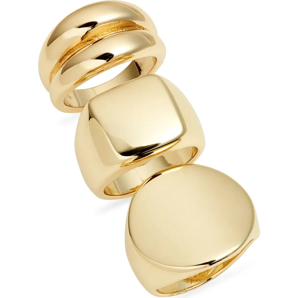 Open Edit Set of 3 Polished Signet Rings in Gold at Nordstrom, Size Small | Nordstrom