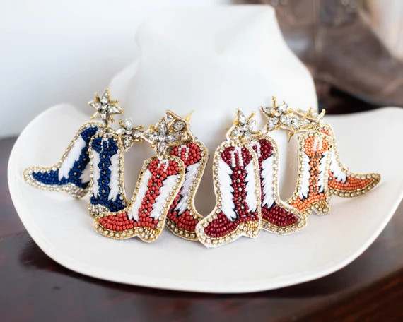 College Game Day Earrings, Cowgirl Boot, Rodeo, Football Gameday, Fashion, Beaded, Unique Gifts, ... | Etsy (US)