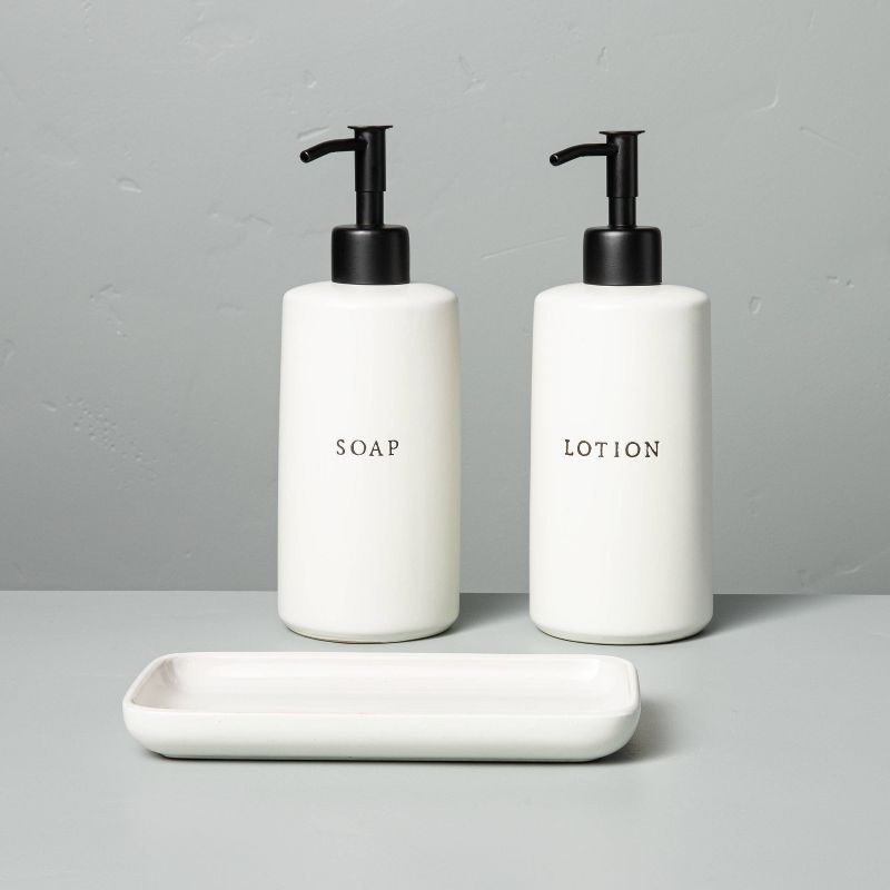 3pc Stoneware Soap &#38; Lotion Pump Set Matte Sour Cream - Hearth &#38; Hand&#8482; with Magnoli... | Target