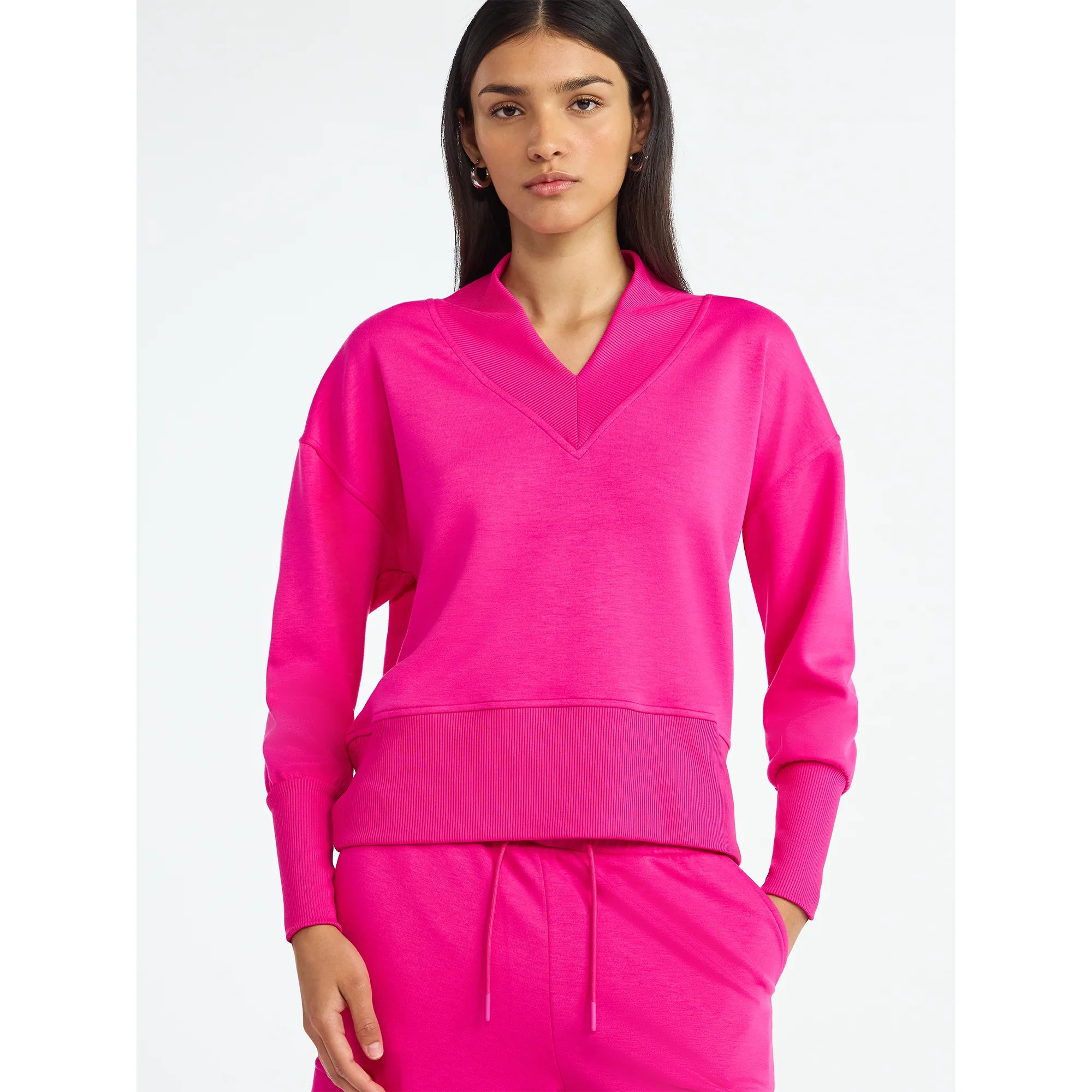 Scoop Women's and Women's Plus New Scubaknit V Neck Sweatshirt, Sizes XS-4X | Walmart (US)