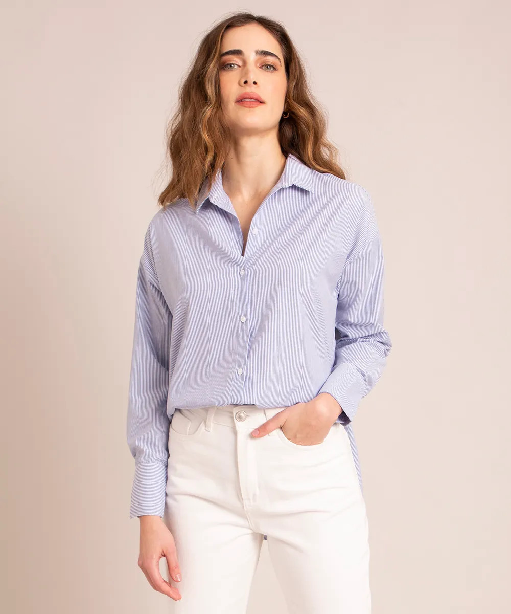 camisa oversized listrada manga longa azul - CeA | Moda Feminina, Masculina, Infantil, Celulares ... | C&A (BR)