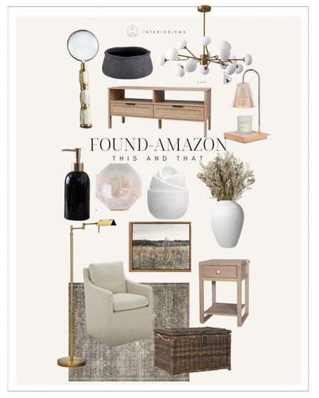 Found on ama on, This and that, night stand, affordable accent chair, and chair, dining chair, vase, black bowl, candle warmer, media Consol, area rug, wicker chest, chandelier all from amazon

#LTKhome #LTKstyletip #LTKsalealert