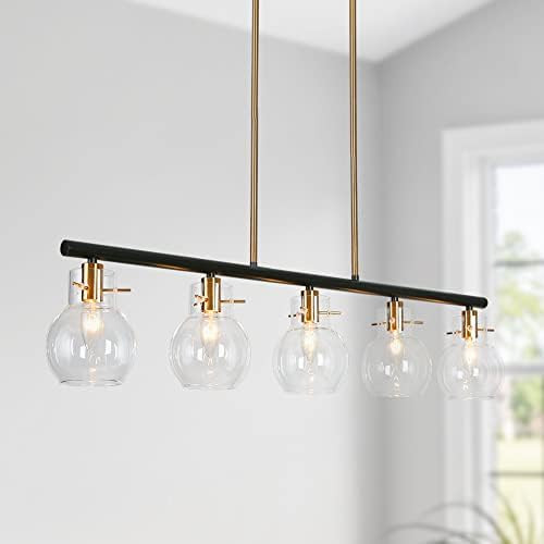 ZEVNI Gold Chandelier for Dining Room, 5-Light Modern Black Dining Room Light Fixture with Clear ... | Amazon (US)