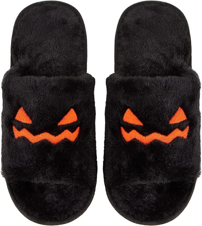 Sanfiago Halloween Slippers Pumpkin Slippers Women Cartoon Furry Face House Shoes Memory Foam Non... | Amazon (US)