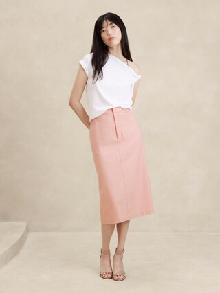 Linen-Blend Herringbone Midi Skirt | Banana Republic Factory