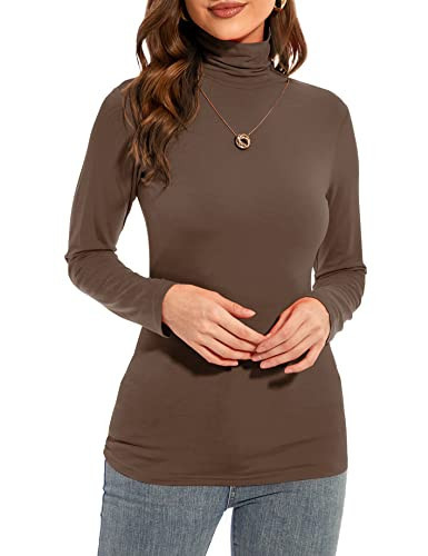 Anyeager Womens Turtleneck Long Sleeve Brown Turtleneck Women Lightweight Long Sleeve Brown Turtle Neck Women Thermal Tops Small | Amazon (US)
