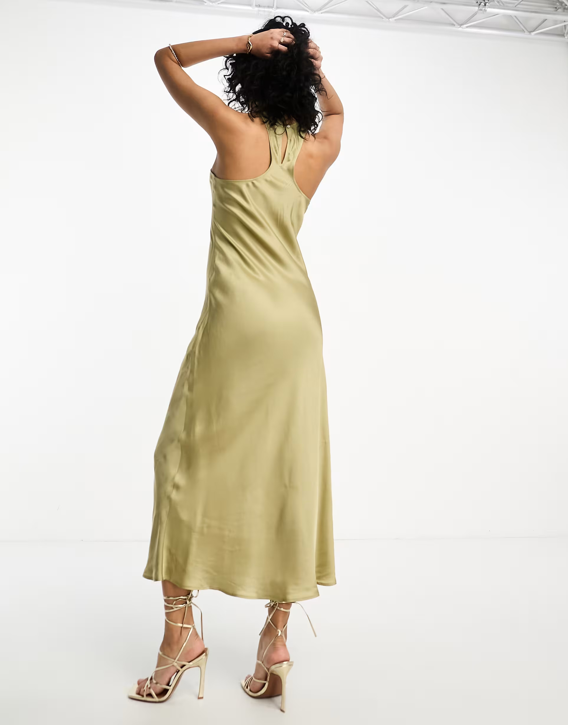 AllSaints Betina satin midi slip dress in green | ASOS | ASOS (Global)