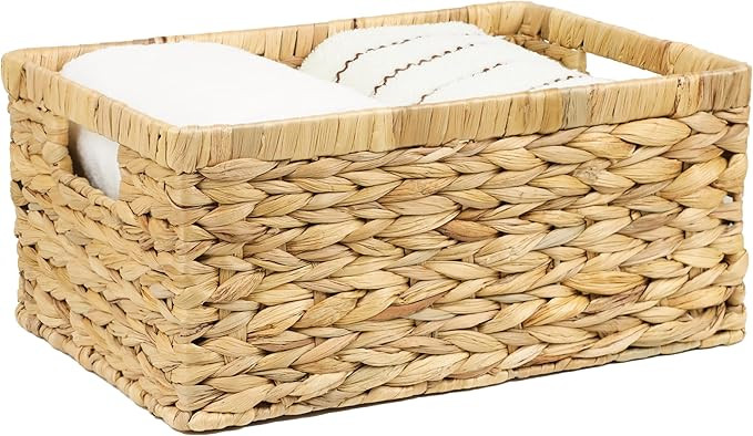 Wicker Basket, Water Hyacinth Baskets for Organizing, Rectangular Wicker Storage Basket for Shelv... | Amazon (US)