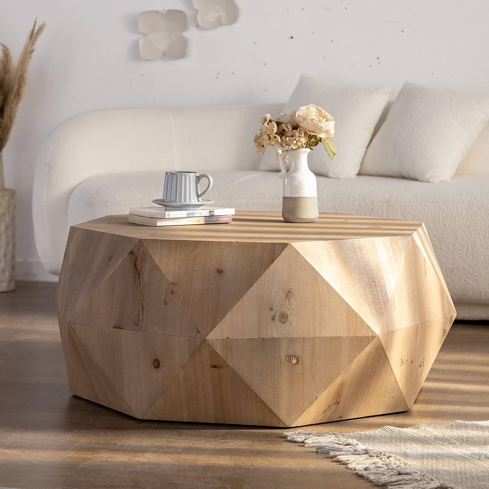 38" Vintage Round Wood Coffee Table with Three-Dimensional Relief Design - Drum Coffee Table for ... | Amazon (US)