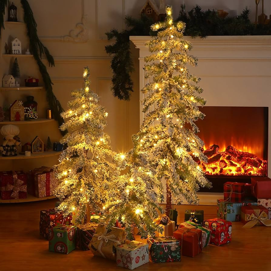 3 Pcs 2' 3' 4' Flocked Natural Alpine Artificial Christmas Tree Set Alpine Artificial Christmas T... | Amazon (US)