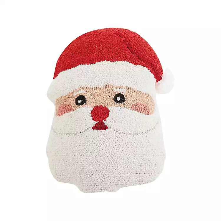 Hooked Wool Santa Face Christmas Pillow | Kirklands Home | Kirklands