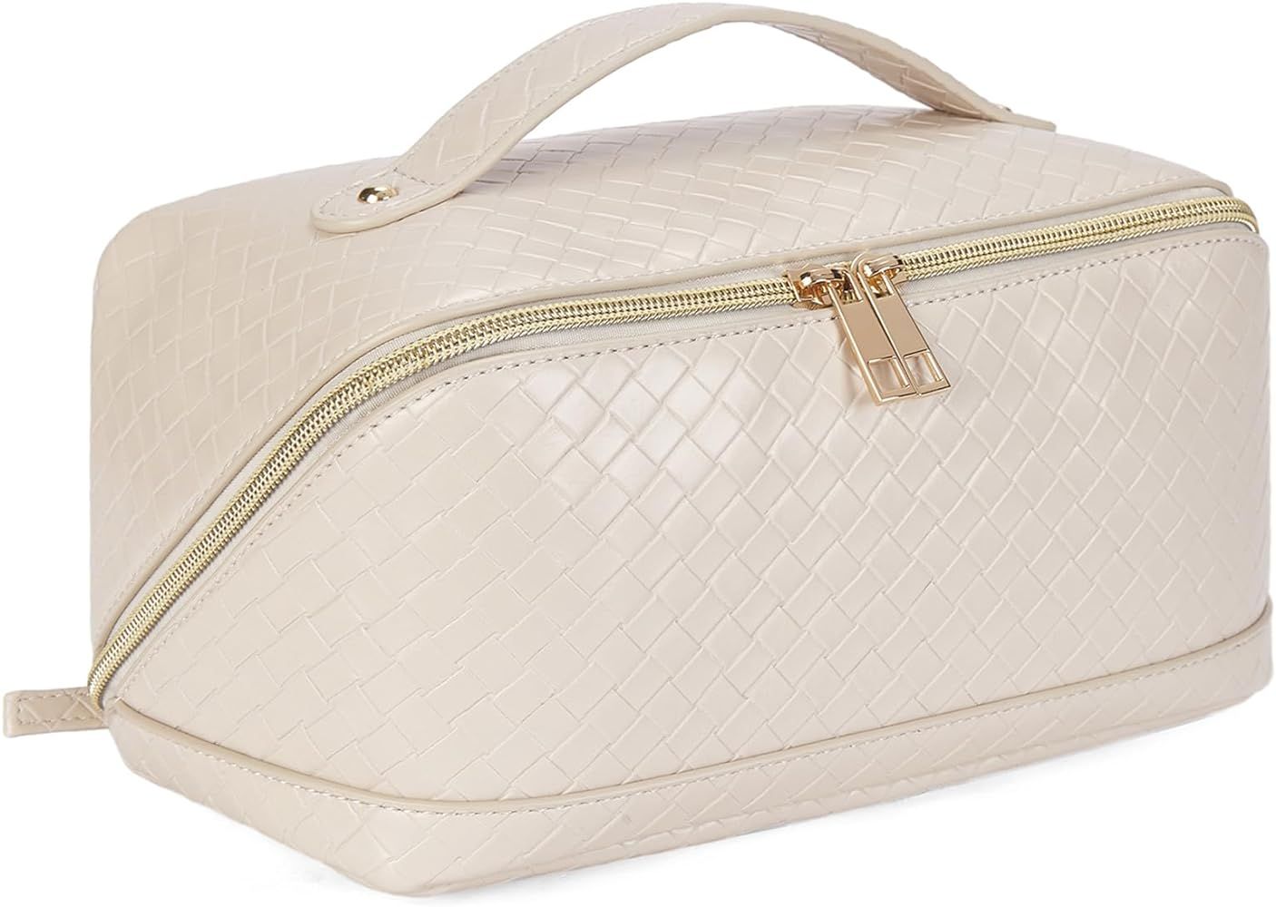 Telena Makeup Bag Large Capacity Travel Cosmetic Bag Portable PU Leather Water Resistant Makeup O... | Amazon (US)