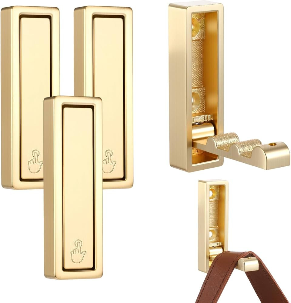5 PCS Foldable Hooks Wall Mount - Heavy Duty Folding Coat Hook with Space-Saving Design, Gold Wal... | Amazon (US)