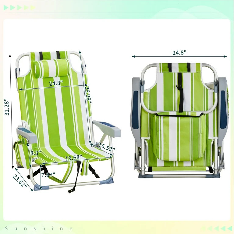 Ktaxon Backpack Beach Chair, 5-Position Protable  Beach Chair, Light-Weight Foldable Camping Chai... | Walmart (US)