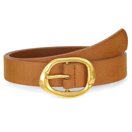 WHIPPY Leather Belt for Women Casual Waist Belt with Gold Buckle Fashion Ladies Belt for Jeans Pants Dress,Brown Bronze,M | Amazon (US)