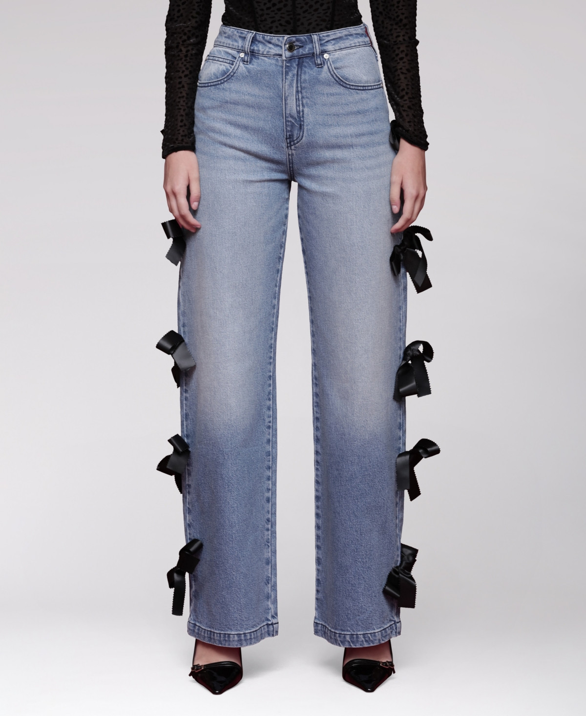 Avec Les Filles Women's Bow Detail High-Rise Jeans - Hazel Wash | Macy's