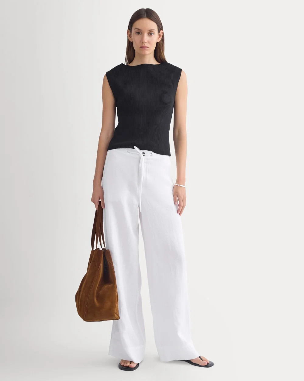 Wide-Leg Drawstring Pant in Linen | White | Everlane