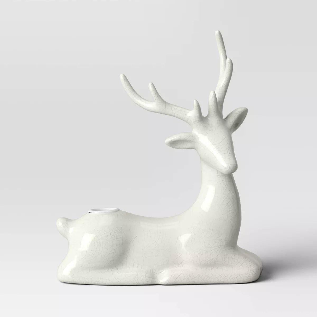 8.25" Taper Crackled Ceramic Deer Christmas Candle Holder White - Wondershop™ | Target