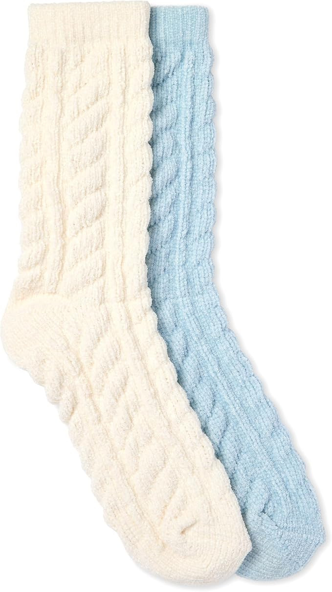 Martha Stewart WOMENS 2 PACK CABLE CHENILLE SOCK IVORY/WINTER SKY | Amazon (US)