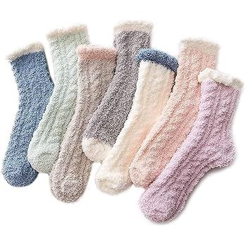 Azue Fuzzy Warm Slipper Socks Women Super Soft Microfiber Cozy Sleeping Socks 6 or 5 Pairs | Amazon (US)