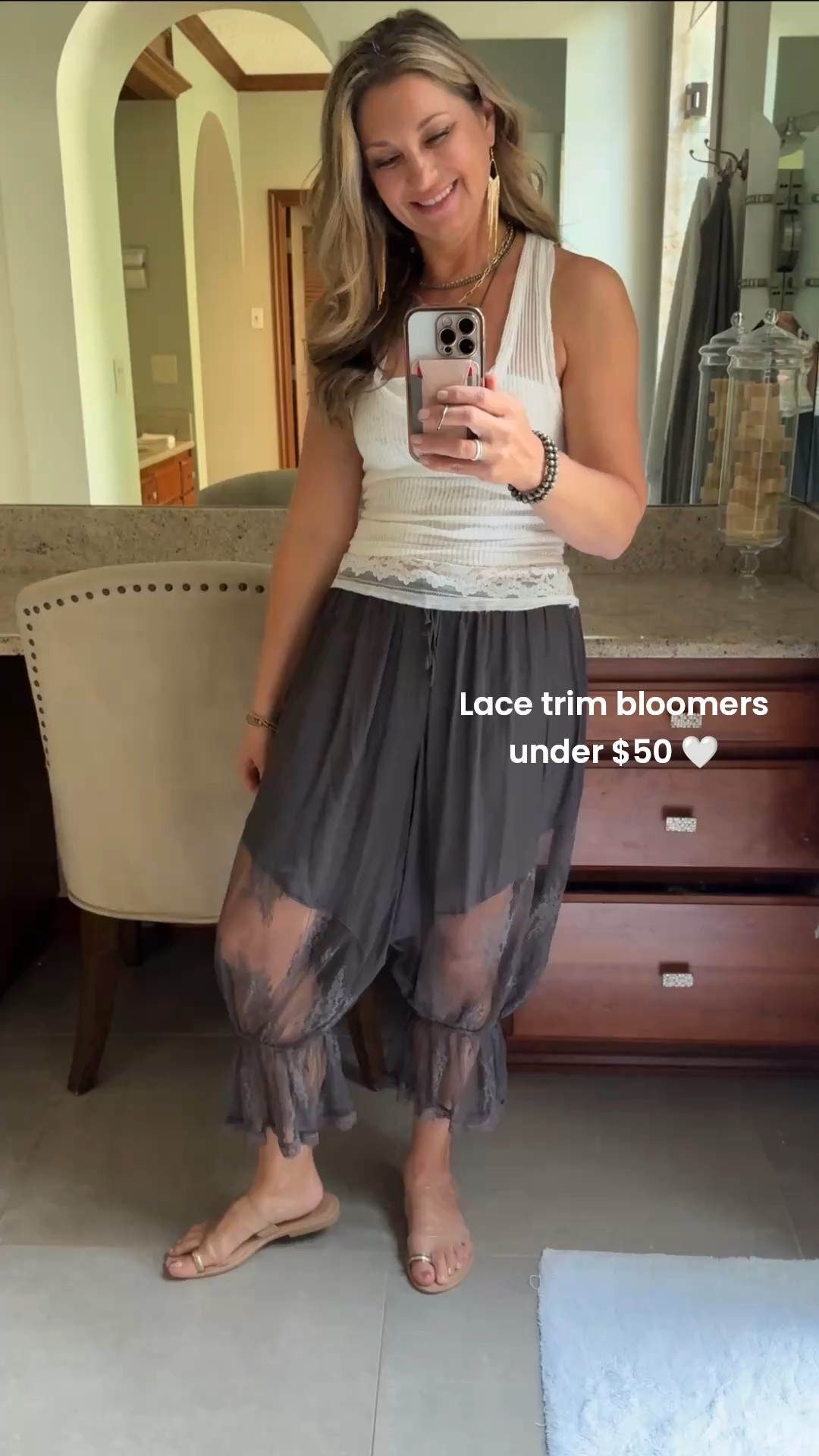 Lace trim bloomers are a summer staple! These can be dressed up or down - this daytime look is easy to create with a few simple pieces. Wearing color washed black in size xs (runs a little big). Linking and sharing pieces to create a few different looks 🤍

#LTKootd #LTKgrwm #LTKOver40