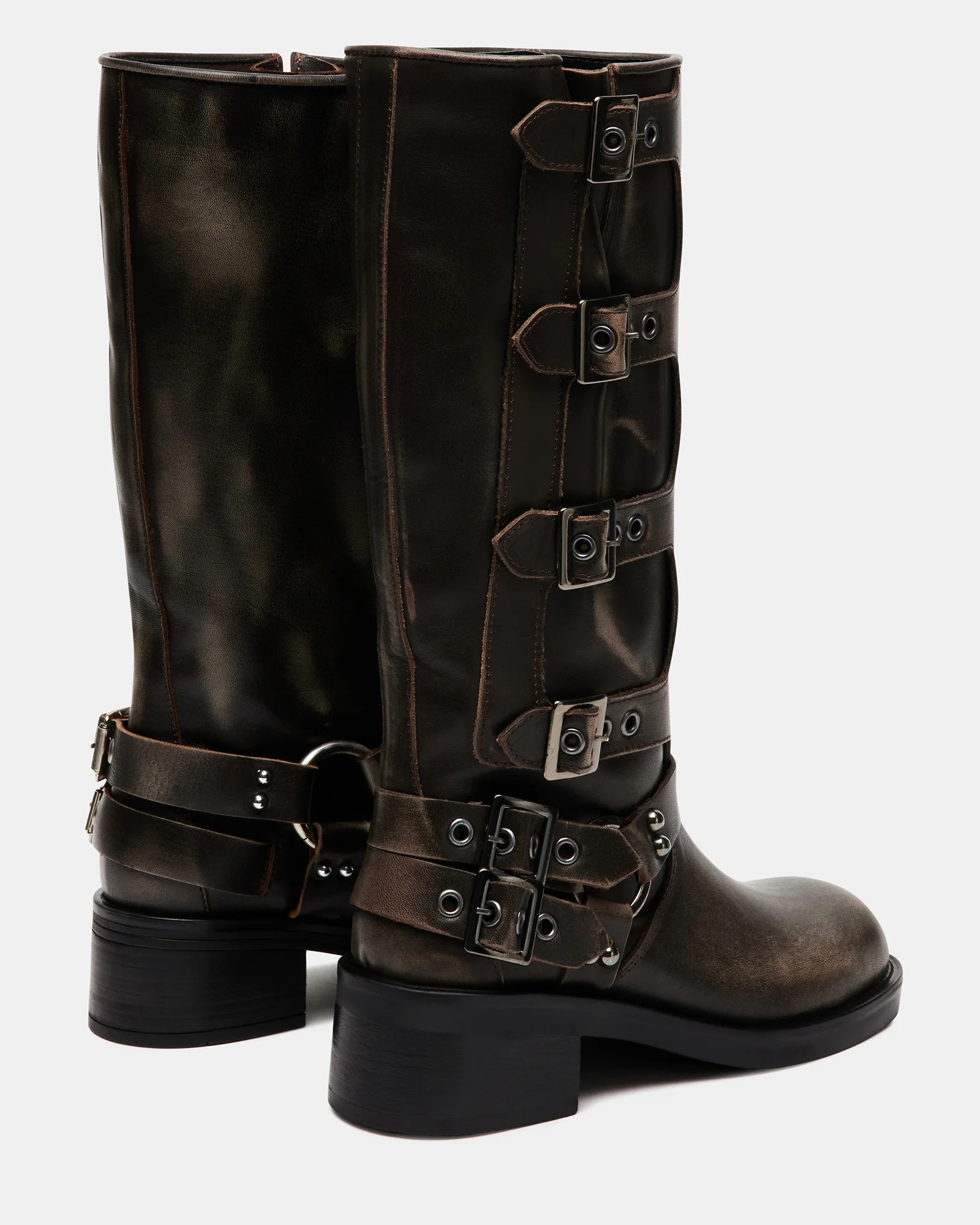 ROCKY Brown Distressed Women's Knee-High Moto Boots | Steve Madden (US)