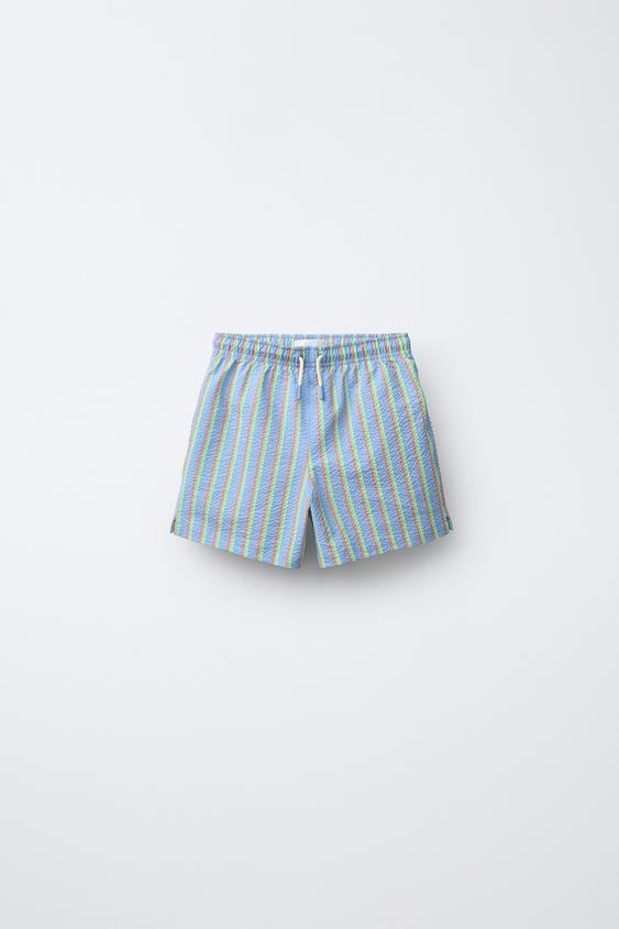 AGES 6-14 / STRIPED SEERSUCKER SWIM SHORTS | Zara US