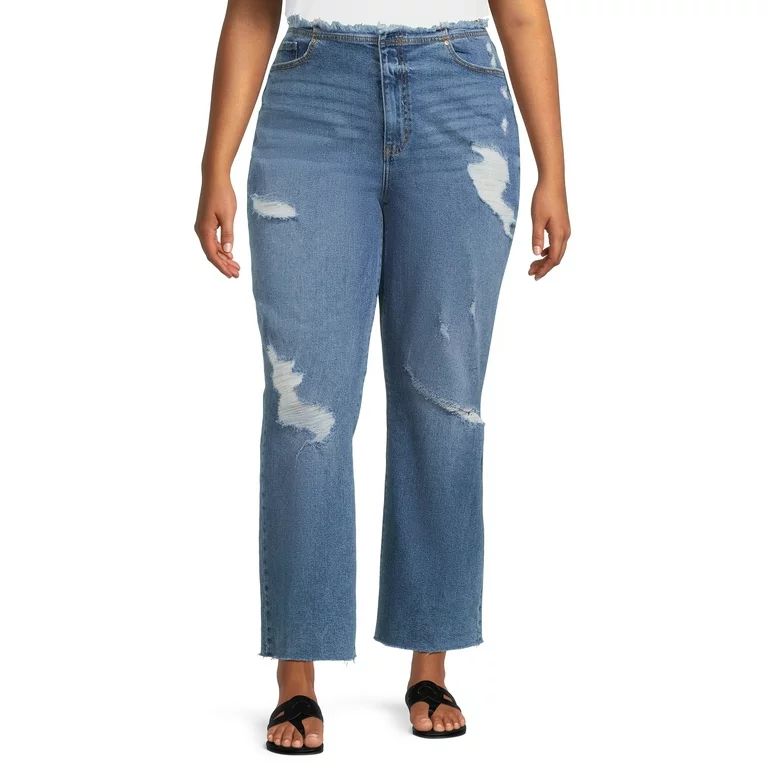Celebrity Pink Juniors Low Rise Destructed Straight Jeans, Sizes 1-21 | Walmart (US)