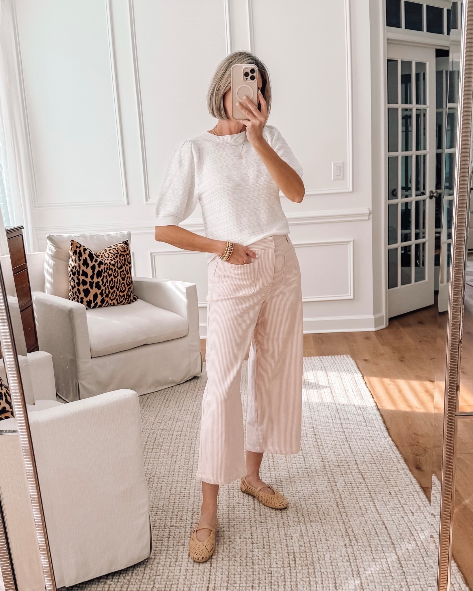 You would never guess this outfit is from Walmart 🤍🌸
These pink and white stripe wide-leg pants are SO good. The subtle stripe and patch pockets make them look way more expensive than they are. Such an easy spring fit and at Walmart prices, you can’t beat it. Wearing a size 6.

Puff sleeve sweater is soft and simple but elevated. Wearing a small 

Spring style
Spring outfit idea 
Spring workwear 
Walmart finds 
Walmart outfit idea 


#LTKootd #LTKSeasonal #LTKSpringSale