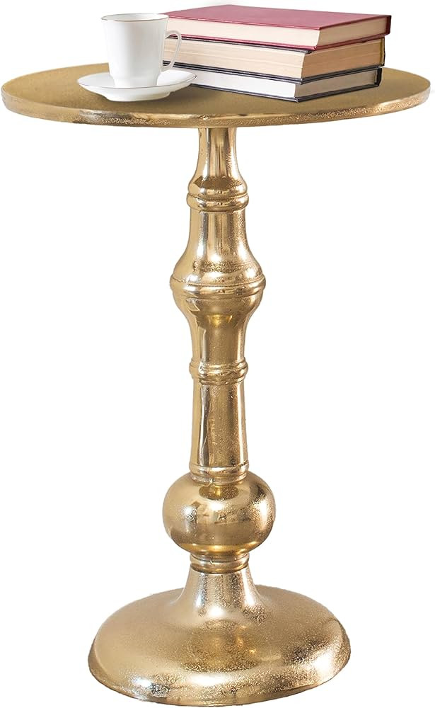 OBJET D'ART Small Round Gold End Table, Accent, Side, Pedestal, Cocktail and Drink Table for Livi... | Amazon (US)