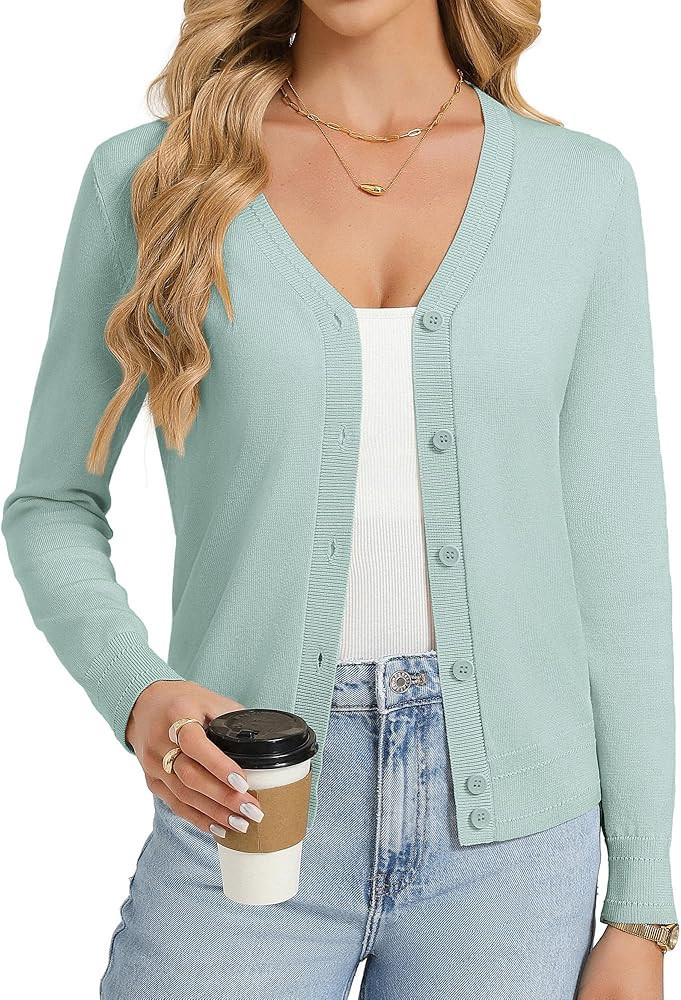 GRACE KARIN Womens Lightweight Cardigan Sweaters Trendy Button Up V-Neck Knit Cardigans Shrug Spr... | Amazon (US)