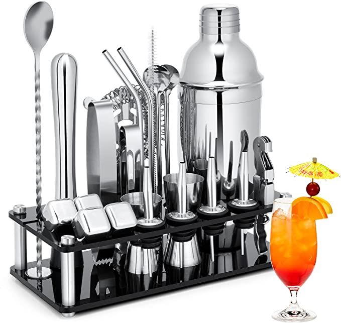 Cocktail Shaker Set, 23-Piece Stainless Steel Bartender Kit with Acrylic Stand & Cocktail Recipes... | Amazon (US)