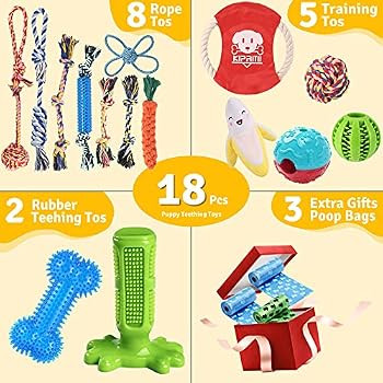 KIPRITII Dog Chew Toys for Puppy - 18 Pack Puppies Teething Chew Toys for Boredom, Pet Dog Toothb... | Amazon (US)