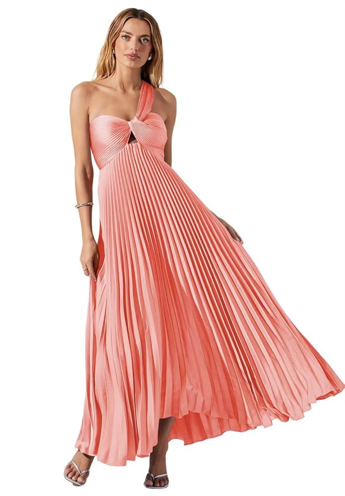 YMSHA One Shoulder Bridesmaid Dresses with for Women A Line Satin Pleated Formal Party Gowns YMS4... | Amazon (US)