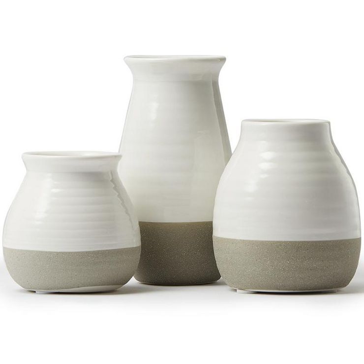 Fortivo Set of 3 Small Rustic White Vases for Dcor - White and Grey White Vases for Decor, Rustic... | Target