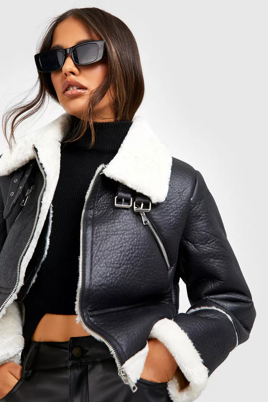 Cropped Aviator Jacket | Boohoo.com (US & CA)