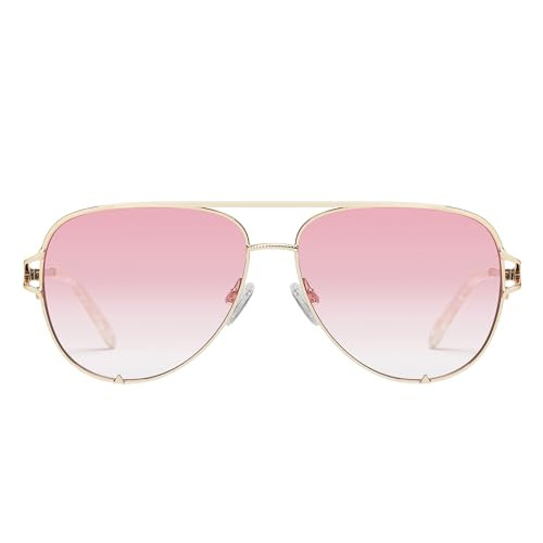 Quay - Women's Sunglasses, Aviator Lenses with UV Protection, Oversized Sunglasses (High Key Twist Adorned, Gold/LTPY) | Amazon (US)