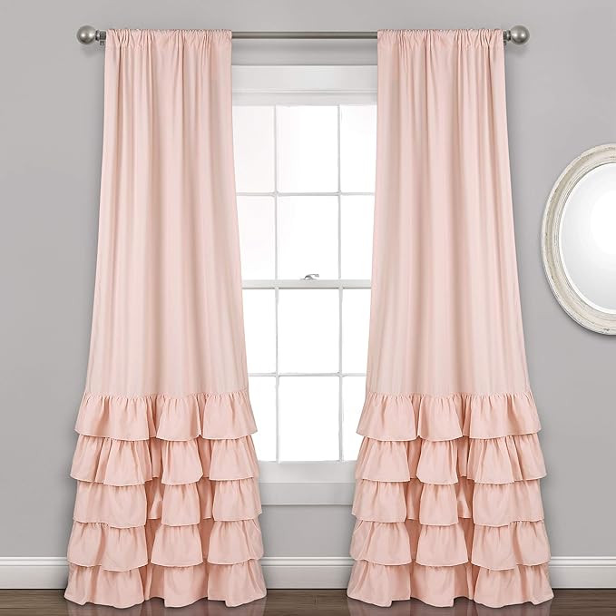 Amazon.com: Lush Decor Allison Ruffle Curtains Window Panel Set for Living, Dining Room, Bedroom ... | Amazon (US)