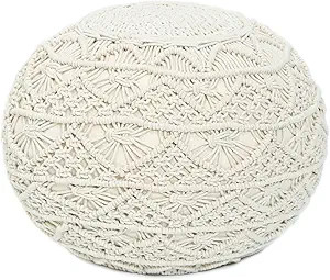 WOVEN ST. Hand-Knitted Cotton Macrame Pouf | 100% Cotton | Footrest | Cover with Filling | Floor ... | Amazon (US)