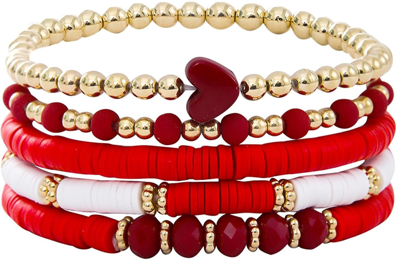 Bohemia Multilayer Heart Clay Stackable Bracelets Set Colorful Surfer Heishi Clay Gold Beaded Str... | Amazon (US)