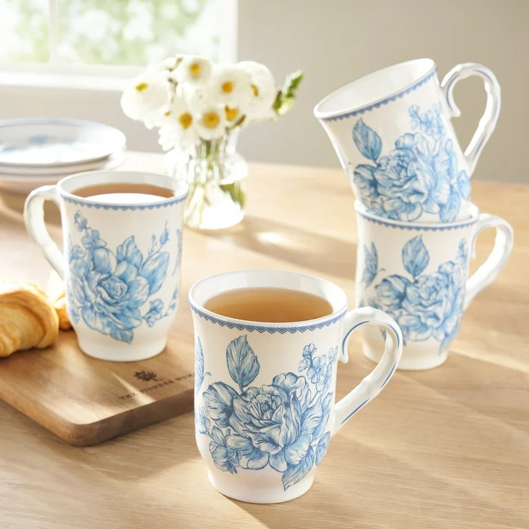 The Pioneer Woman Agatha 12-Ounce Stoneware Mugs, Blue, Set of 4 | Walmart (US)