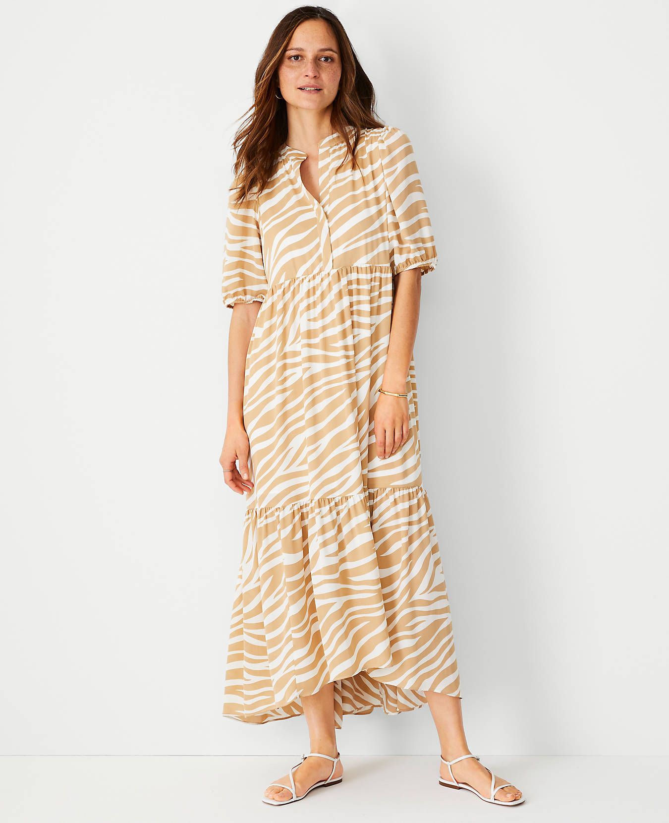 Zebra Print Puff Sleeve Midi Dress | Ann Taylor | Ann Taylor (US)