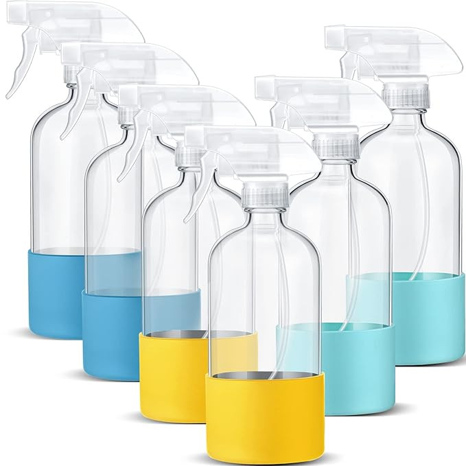 6 Packs Empty Glass Spray Bottles with Silicone, 17 oz Refillable Container Clear Spray Bottles f... | Amazon (US)