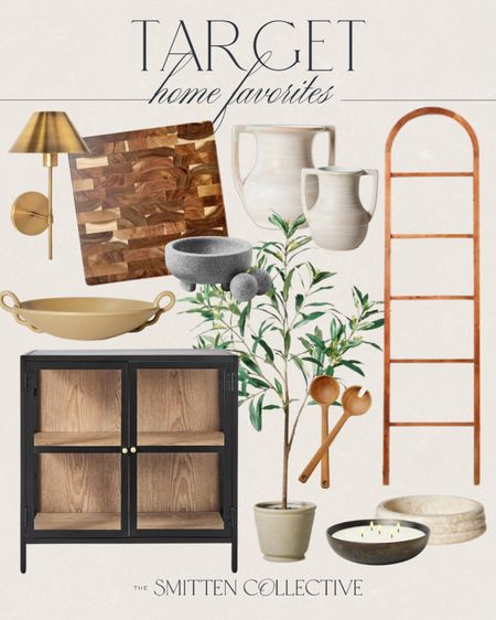 Target home favorites include blanket ladder, bowl candle, decorative bowl, marble tray, handled vases, faux tree, wooden salad serving spoons, Granite Molcajete & Pestle, wooden cutting board, and sconces.

Home decor, Target home, Target finds, fall home, fall home finds

#LTKhome #LTKfindsunder100 #LTKstyletip