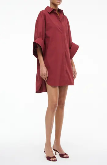 STAUD Nico Stretch Cotton Shirtdress in Sangria at Nordstrom Rack, Size Small | Nordstrom Rack