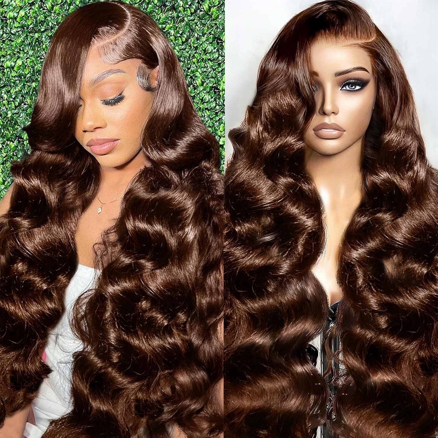 A8 Chocolate Brown Human Hair Wig 200 Density 13X6 Body Wave Lace Front Wigs Human Hair HD Fronta... | Amazon (US)